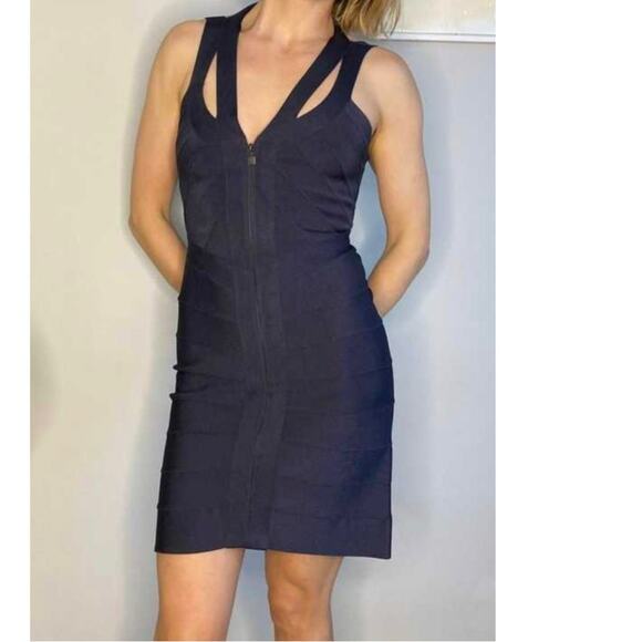 NWT Herve Leger navy blue sexy body con bandage cocktail dress size Medium - Picture 2 of 12